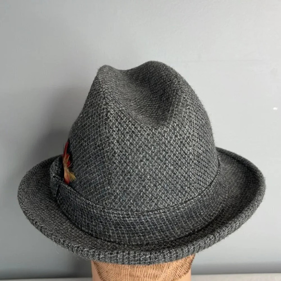 VINTAGE Union Made Mens Wool Feather Dimpled Fedora Grey Tweed Lined 6 3/4 - Picture 6 of 9